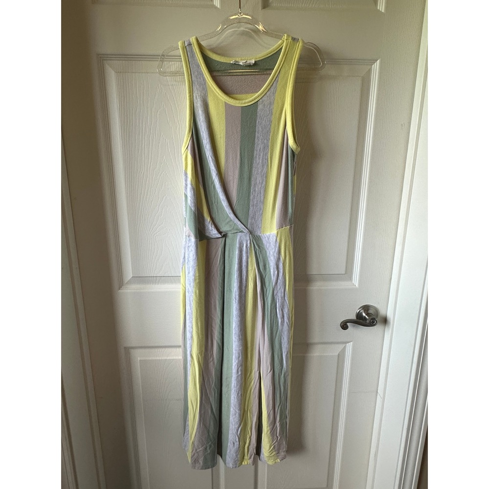 Lou & Grey LOFT Striped Knit‎ Midi Dress Casual Sleeveless Twist Front